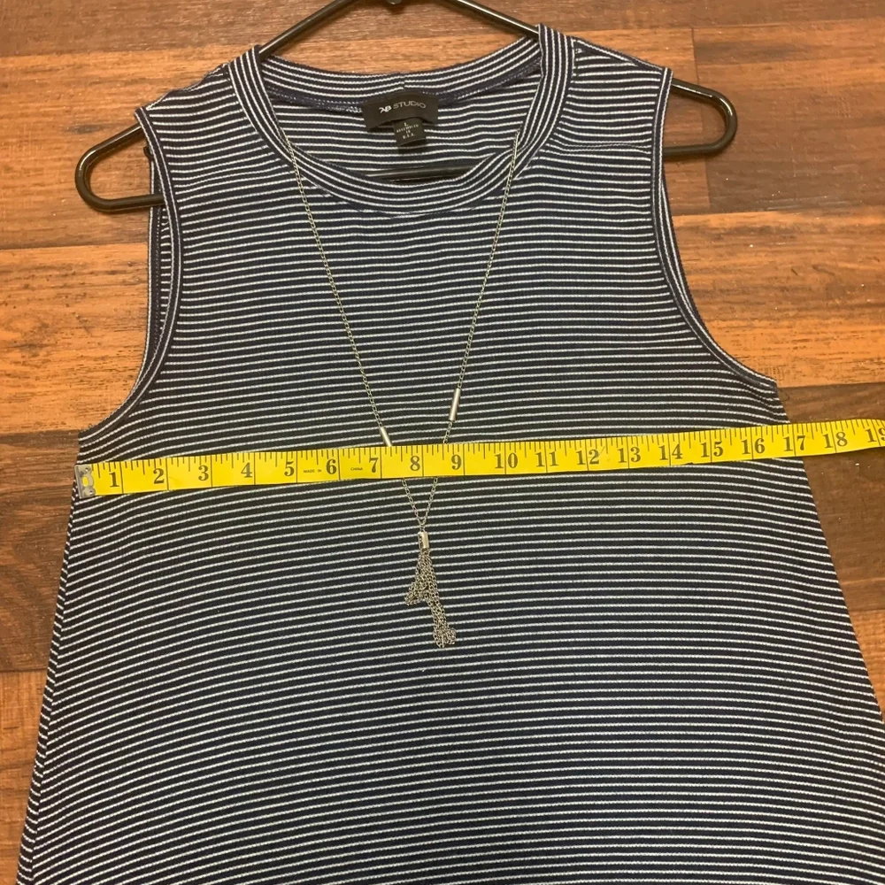 AB Studio Women's Sleeveless Navy/White Striped Stretch Dress Sz L Side Pockets